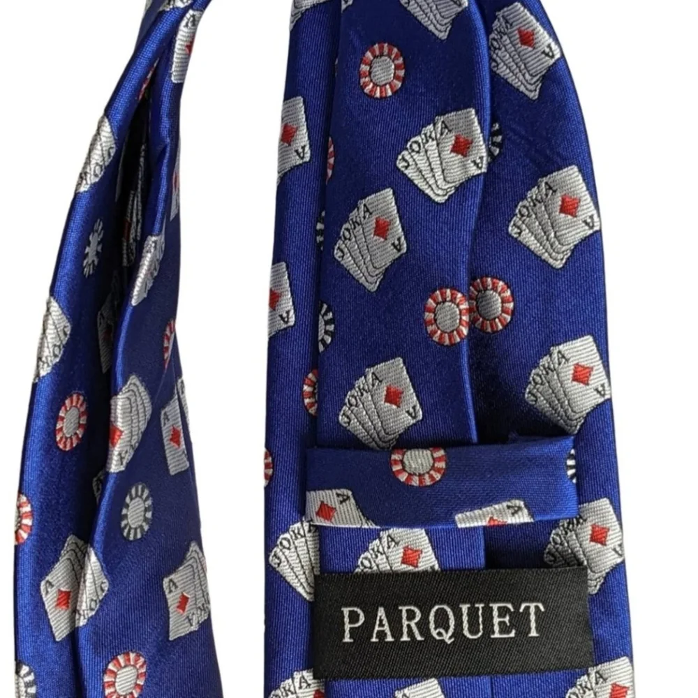 Men's Tie Poker Chip and Deck of Cards in Blue